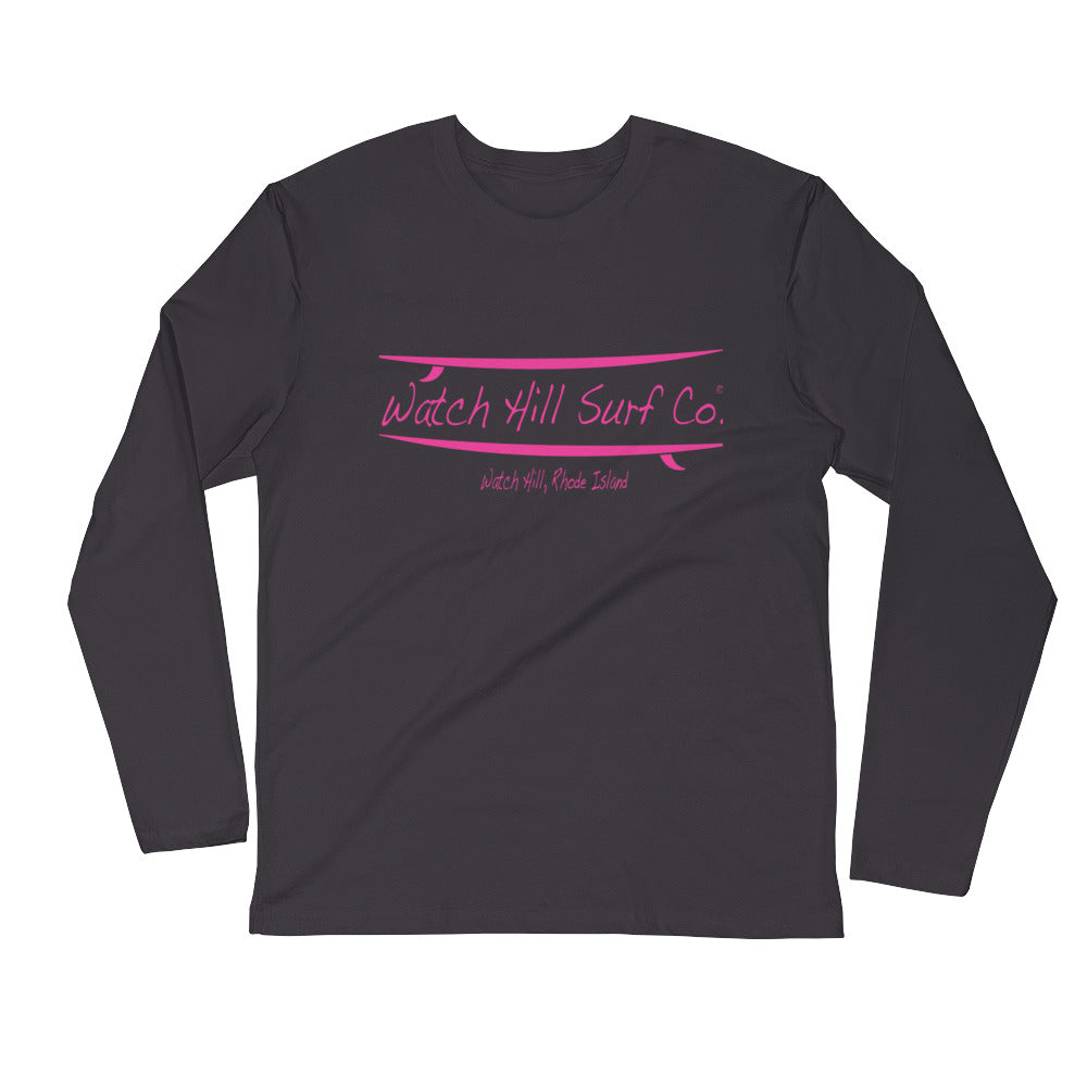 Watch Hill Surf Co. 'Parallel Boards' Premium Long Sleeve Fitted Crew (Pink) - Watch Hill RI t-shirts with vintage surfing and motorcycle designs.